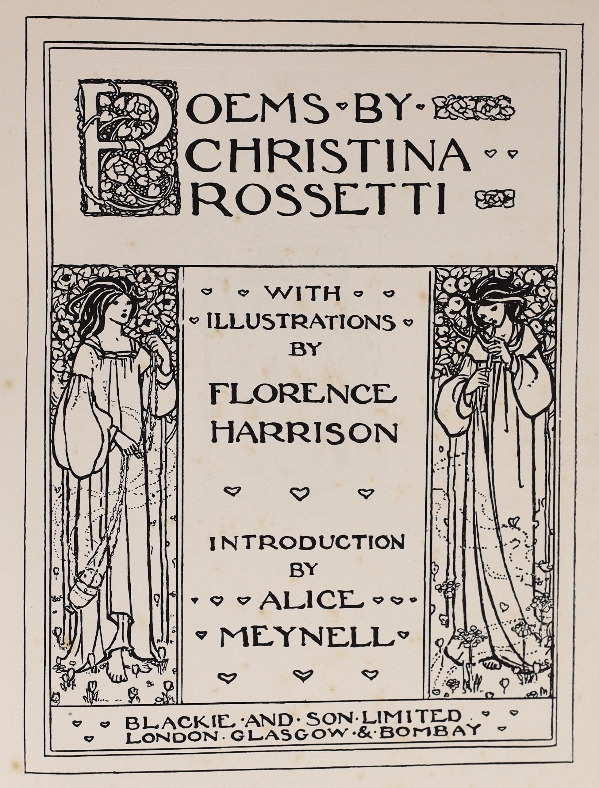 Rossetti, Christina Georgina - Poems, illustrated by Florence Harrison, 4to, cloth gilt, with 36 tipped-in colour plates, introduction by Alice Meynell, London, 1910